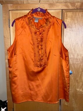 Avenue Sleeveless Ruffled Satin Camisole - Orange